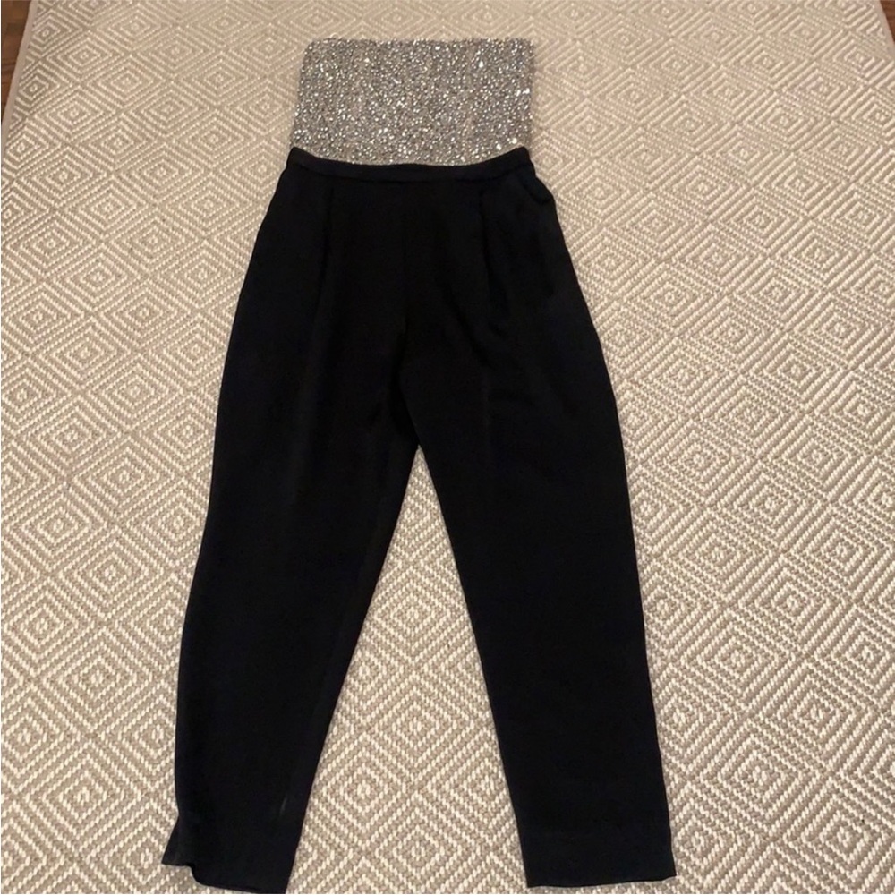 Alice + Olivia Black Sequined Strapless Jumpsuit